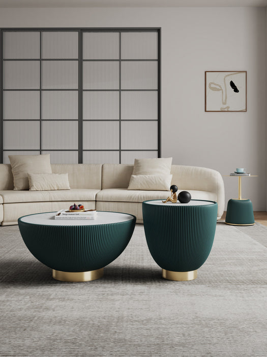Ensemble moderne Anderson de 3 tables : table basse et tables d’appoint en vert