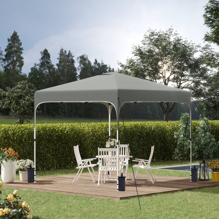 Outsunny 9.8' X 9.8' Tonnelle Pop Up, Tente D'auvent Pliable Avec Sac De Transport A Roulettes, 4 Sacs De Poids De Jambe Et Hauteur Reglable Sur 3 Niveaux Pour Fete De Jardin En Plein Air, Gris