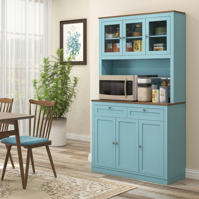 HOMCOM 71\" Armoire de cuisine w/ Espace micro-ondes Buffet w/ Hutch bleu