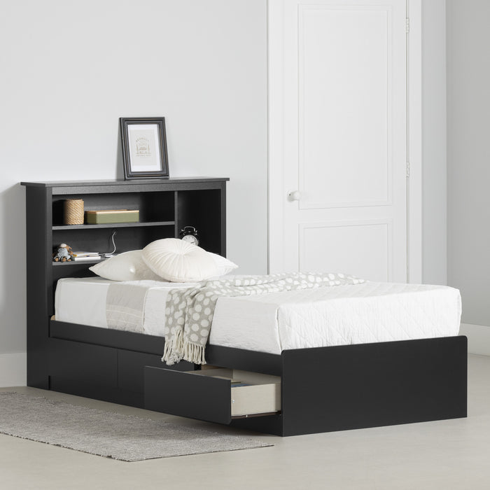 Vito Ensemble Lit Matelot Avec Tete De Lit Bibliotheque Noir Solide, De Meubles South Shore
