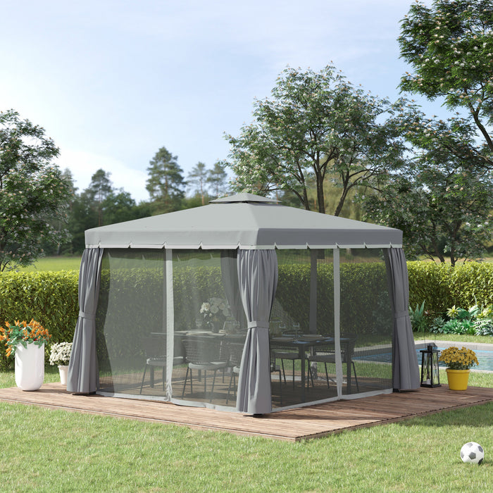 Outsunny Tonnelle De Patio 10' X 10' Avec Parois Laterales, Gris Fonce