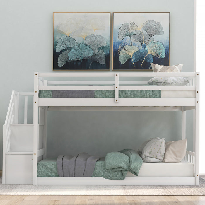 Joanna – Lit Superpose Bas En Bois Massif, Format Simple Avec Echelle De Rangement – Blanc