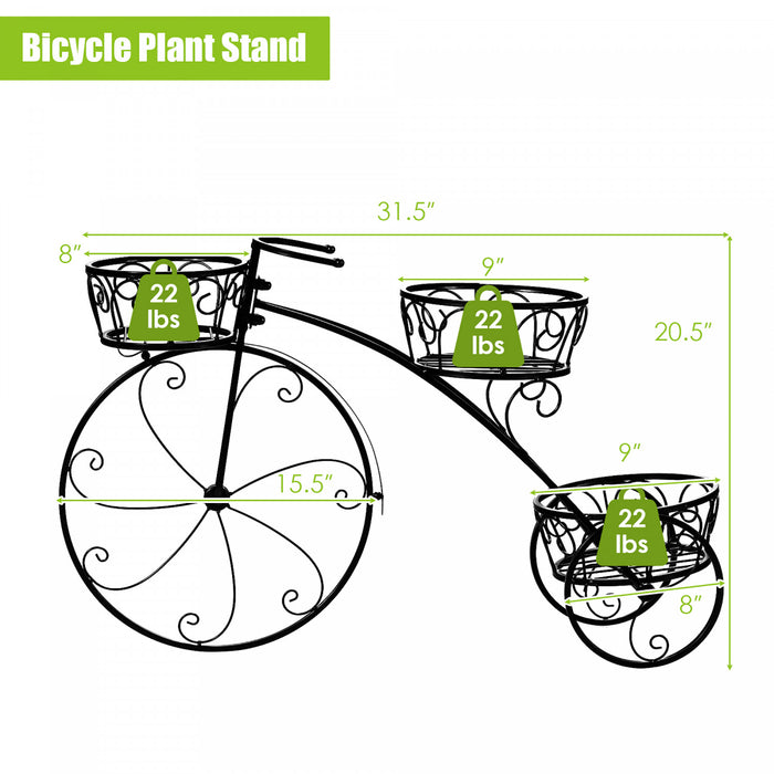 Support Pour Plantes Tricycle, Support Pour Plantes En Forme De Bicyclette Style Parisien Avec 3 Paniers, Support Pour Pot De Fleurs A 3 Niveaux Avec Roues Decoratives Pour L'interieur Et L'exterieur, Ideal Pour Jardiniers Amateurs, Cadeau De Pendaison De Cremaillere, Fete Des Meres