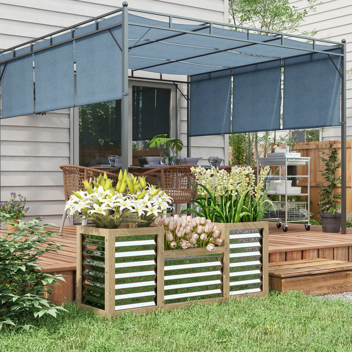 Outsunny Lit De Jardin Sureleve Avec 3 Jardinieres Pour Plantes D'exterieur, Metal Galvanise Renforce De Bois, Reservoirs De Stockage Pour La Culture De Fleurs, D'herbes Et De Legumes.