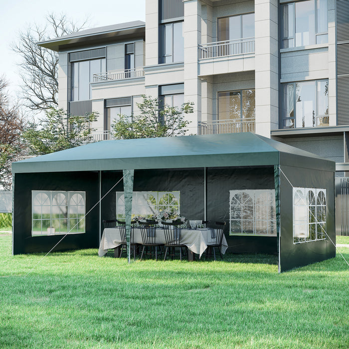 Tente De Fete A Baldaquin Outsunny De 10 Pi X 20 Pi Avec 4 Parois Laterales De Fenetre Amovibles Pour Un Evenement Exterieur Avec Des Cordes A Vent Et Des Piquets De Sol Vert