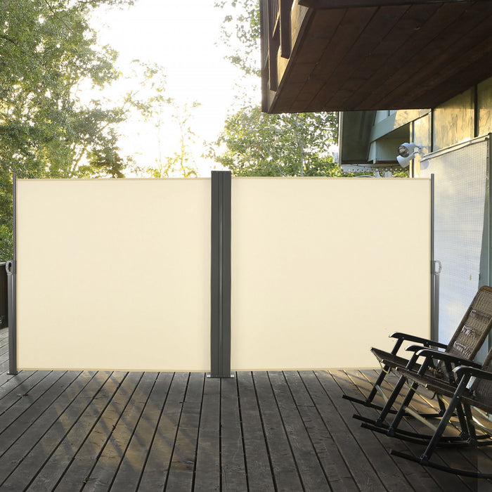 Outsunny Auvent Retractable Double 236\" X 71\", Paravent De Terrasse, Creme