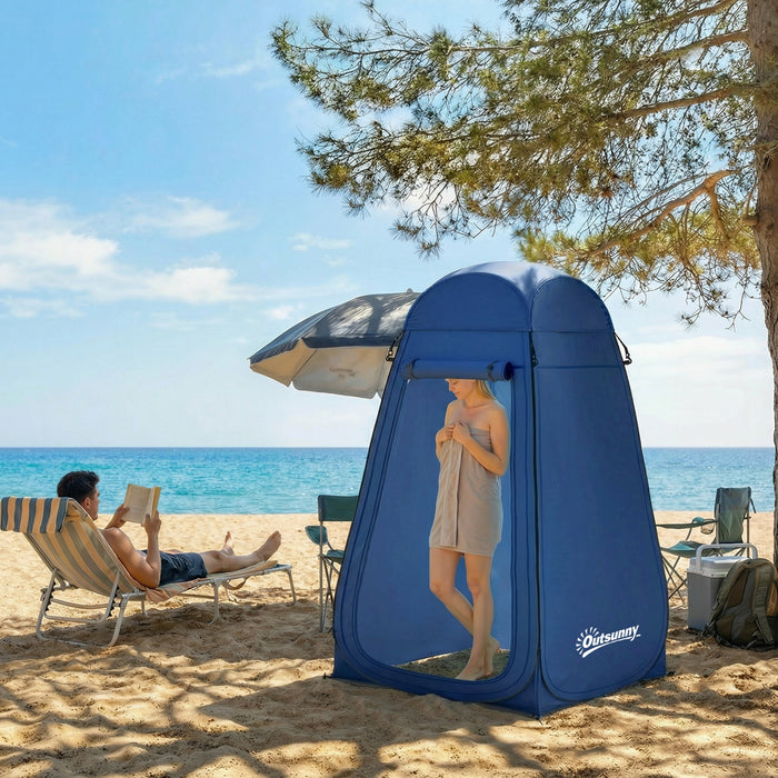 Outsunny Tente de douche pop-up, cabine privee pour se changer et s'habiller en exterieur, bleu