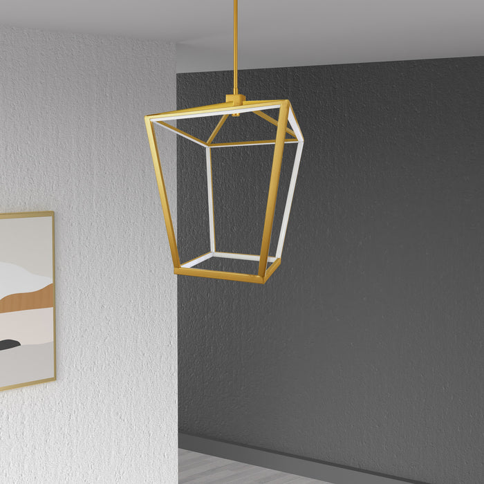 Luminaire suspendu Cage de Dainolite blanc qui diffuse la lumière, avec fini laiton vieilli et ampoule à DEL de 46 W