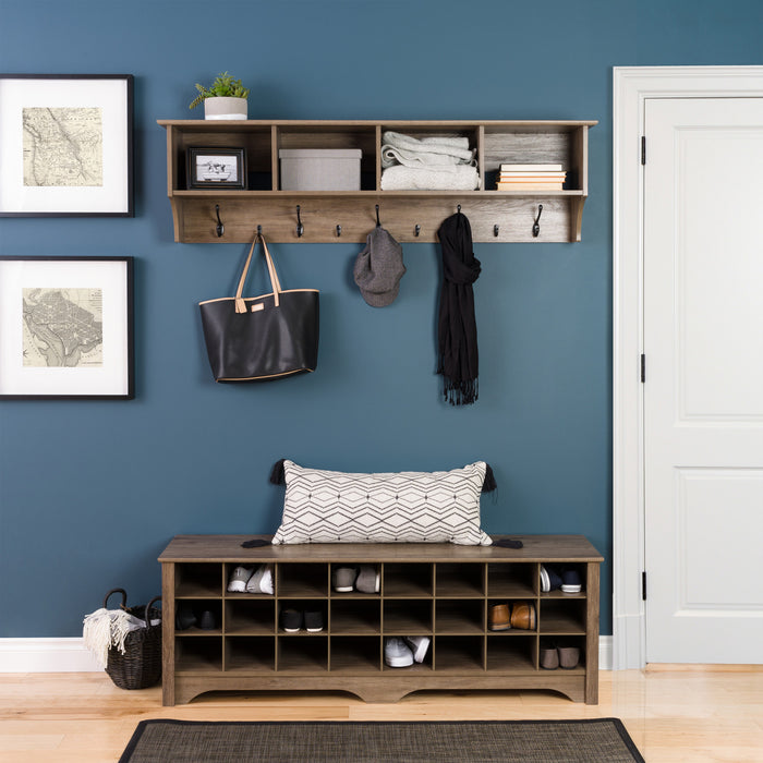 Banc à compartiment de rangement pour 24 paires de chaussures - gris délavé