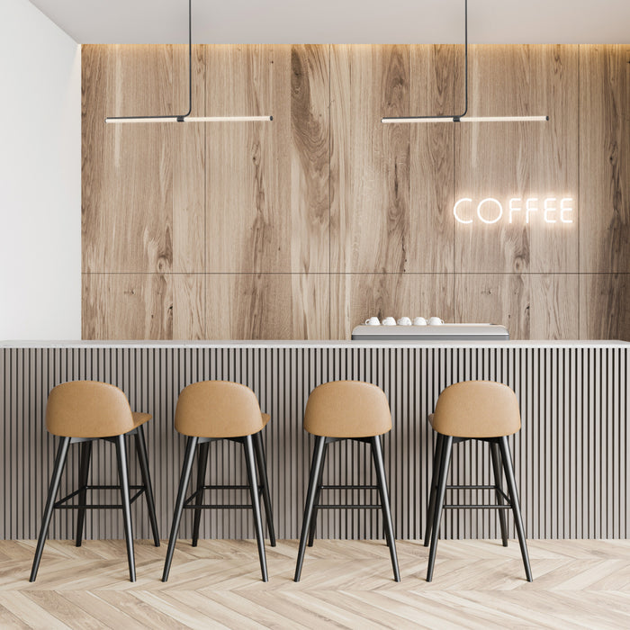 Luminaire suspendu horizontal Corvette de Dainolite en acrylique blanc qui diffuse la lumière, avec fini noir mat et ampoule de 24 W