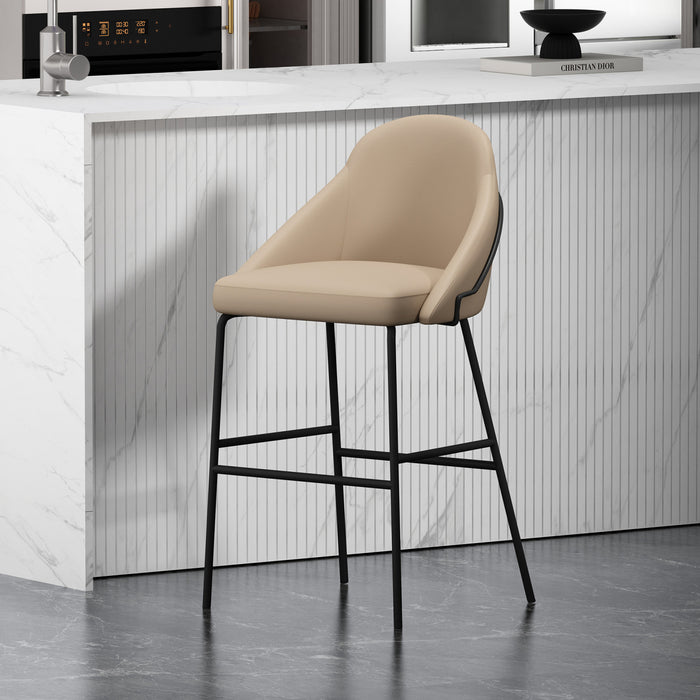Tabouret de bar moderne en metal Gracie, rembourre, couleur beige et noir