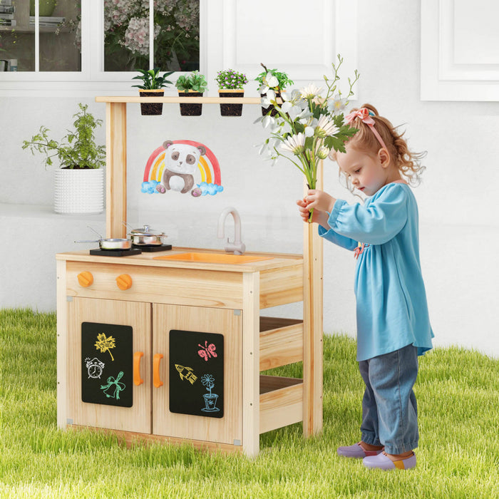 Costway Cuisine De Boue Pour Enfants Avec Des Pots De Plantation Cuisinieres Evier Amovible Panneau Acrylique