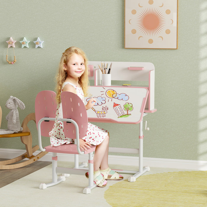 Qaba Ensemble Bureau Et Chaise D'etude Pour Enfants, Reglable, Rose