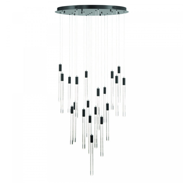 Lustre A 20 lampes A Del Integrees Celine, Laiton Avec Tiges En Verre Rayees Au Laser