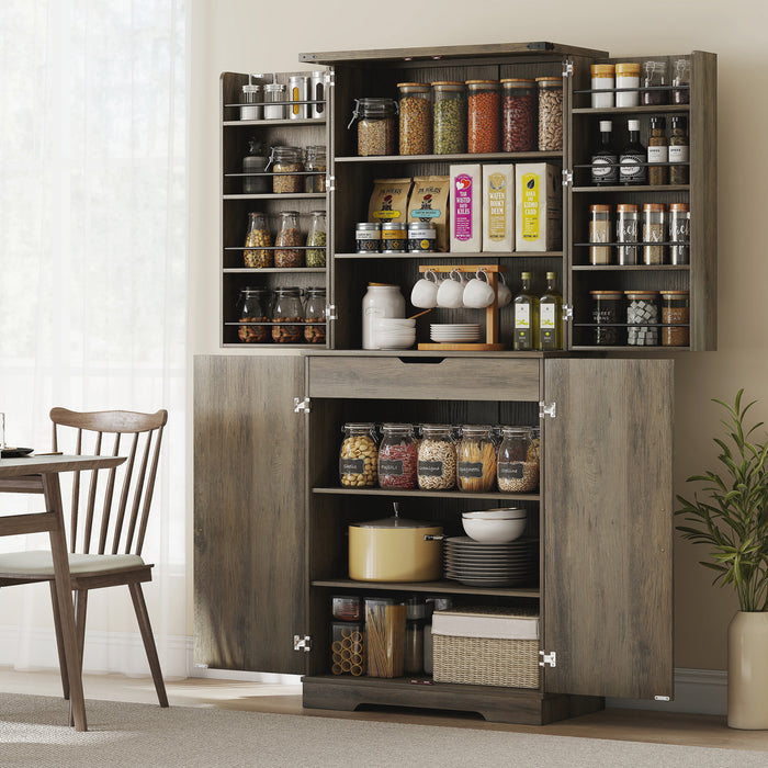 HOMCOM Meuble de rangement de cuisine 72 po, style campagnard, Gris
