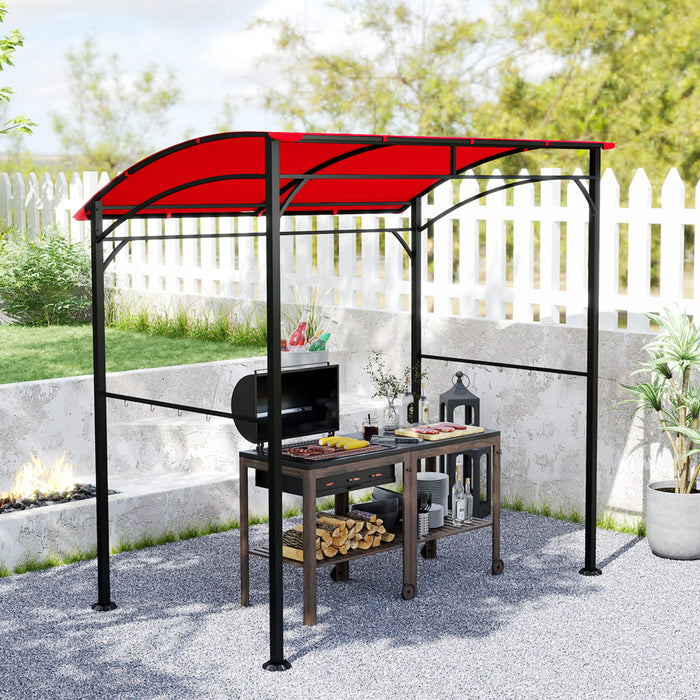 Outsunny Tente Gazebo Bbq Grill Avec Cadre En Acier Crochets, Rouge Vin