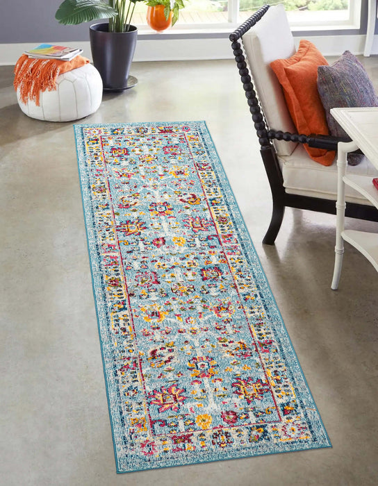 Tapis de Couloir Traditionnel Jasmine 2'8\" x 8'2\" en Bleu