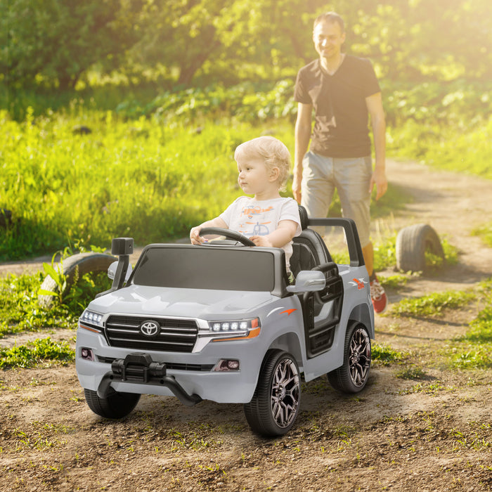 Qaba Voiture Electrique 12 V Pour Enfants, Voiture Pour Enfants Sous Licence Toyota Land Cruiser Avec Telecommande, Suspension A Ressorts, Lumiere Led, Musique, Klaxon, Gris