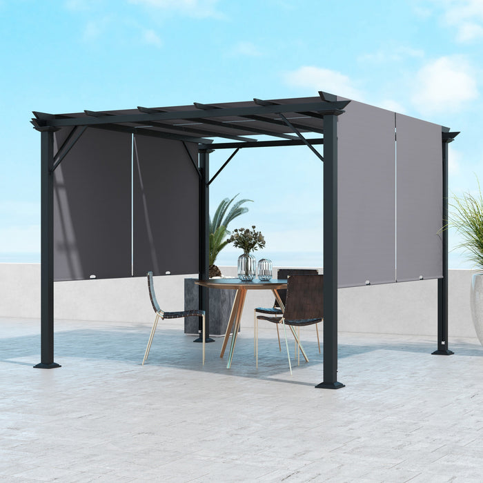 Outsunny Auvent De Pergola Retractable 10' X 10' Pour Jardin, Gris