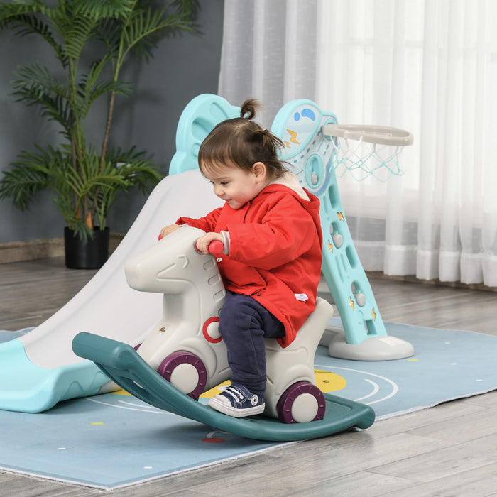 Qaba Cheval A Bascule 2 En 1 Jouets Et Voiture Coulissante Pour Enfants Bebe Roulant Jeune Enfant Ensemble De Jeu Interieur Exterieur 1-4 Ans