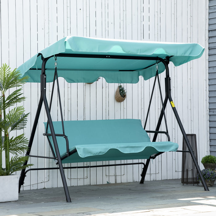 Outsunny Balancoire De Patio A 3 Places Avec Auvent Reglable, Bleu Sarcelle