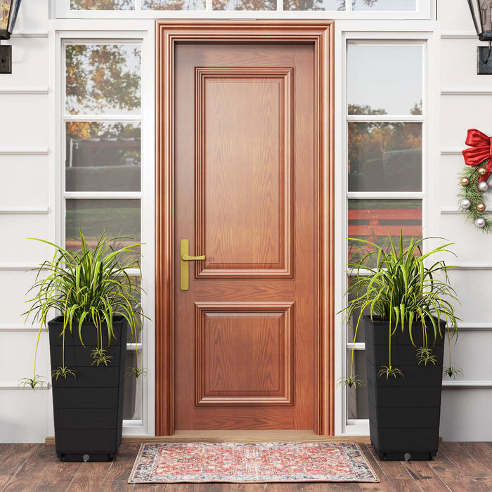 Costway 23\" Planter Haut Ensemble De 2 Pour Usage Interieur / Exterieur Grand Pot De Plante Auto-arrosant Noir
