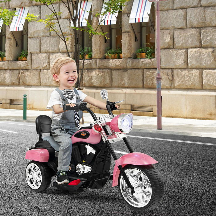 Costway 6v Kids Ride On Chopper Moto 3 Roues Trike Avec Phare Et Corne Rose