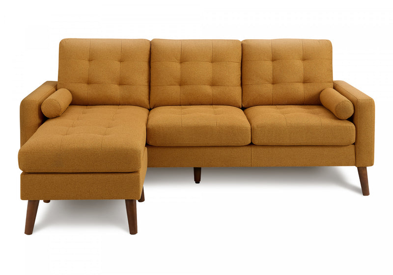 Sofa Chaise Longue Rembourre, 85\"L, Tissu Orange, Pieds En Bois Massif De Noyer, Moderne