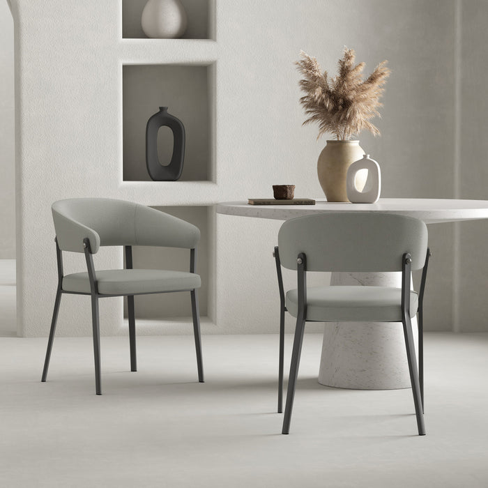 Chaise de salle a manger moderne en metal et tissu Belle, gris pierre - Lot de 2