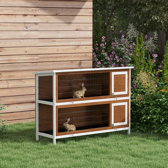 Pawhut Lapin Hutch Lapin Maison Pour Animaux De Compagnie Coop En Bois Run Habitat Volaille 2 Etages Avec Run Brun
