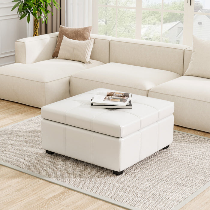 Liam Ottoman Coffre Carre Large de 34,25\" en Simili Cuir avec Rangement, Beige