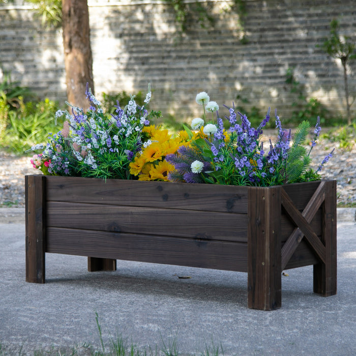Outsunny Jardiniere Surelevee De 3,3 X 1,2 X 1,2 Jardiniere Surelevee Pour Plantes De Patio Exterieur Fleur Legumes Pot En Bois De Sapin, Carbonise