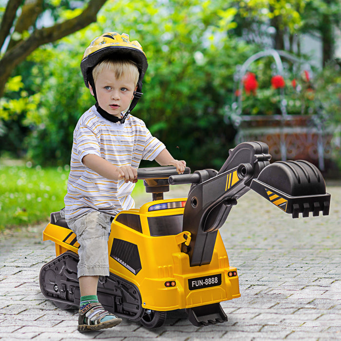 Aosom Voiture De Construction Pour Enfants 3 En 1, Rouleau Compresseur, Pelle, Bulldozer, Construction De Jeu Sans Puissance Avec Musique, Pour 18 A 48 Mois, Jaune