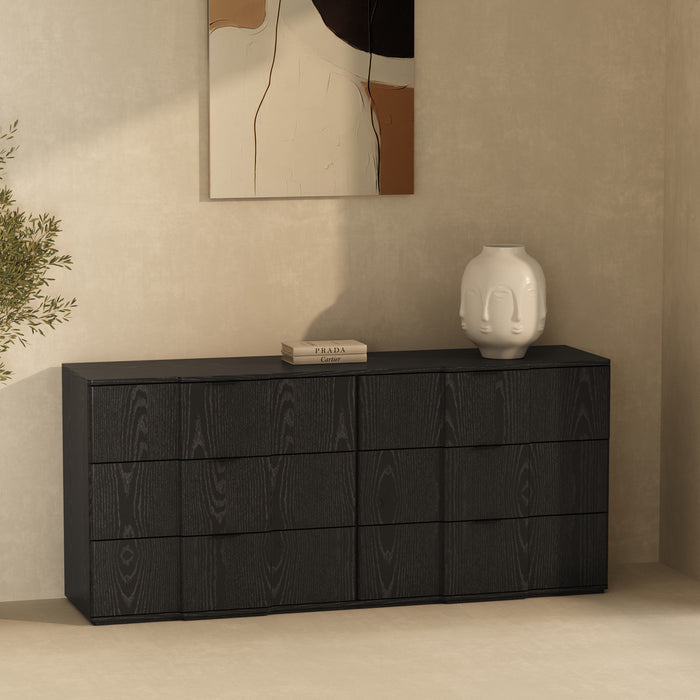 Commode Clive style milieu du siecle 72\" en noir (6 tiroirs)