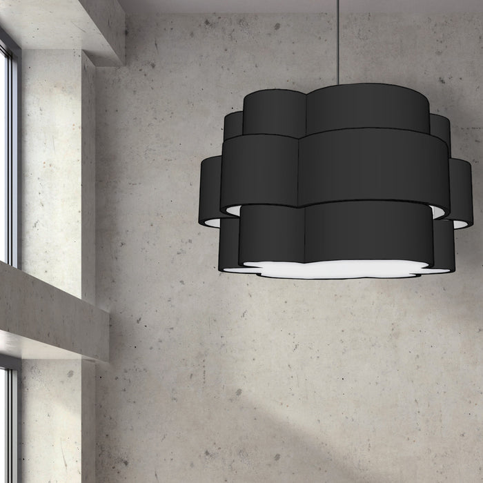 Lustre Phlox de Dainolite avec abat-jour noir et blanc, fini noir mat et 4 ampoules