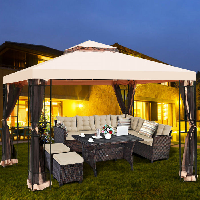 Gazebo Metal 10x10ft Avec Moustiquaires Canopy Gazebo 2 Niveaux Ventile Gazebo Top