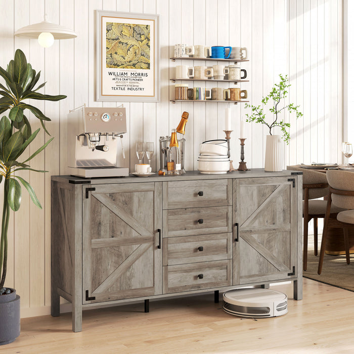 HOMCOM dBuffet e style ferme 59\" avec 2 portes de grange, gris
