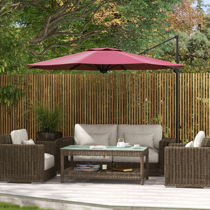 Outsunny Parasol De Patio En Porte-a-faux De 10 Pi, Avec Manivelle, Rouge