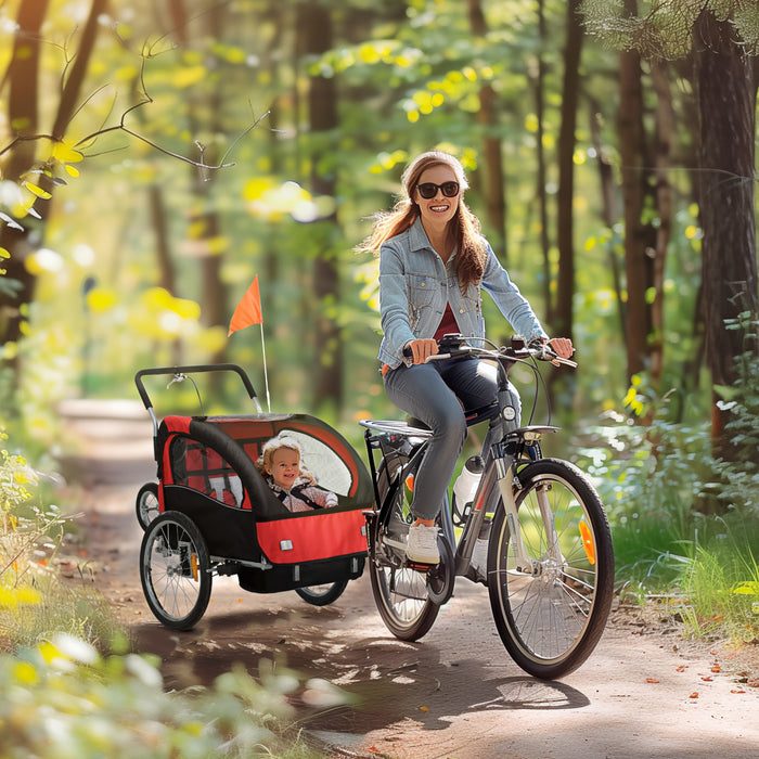 Aosom Remorque velo 2 en 1 pour enfants, porte-bebe pliable, rouge
