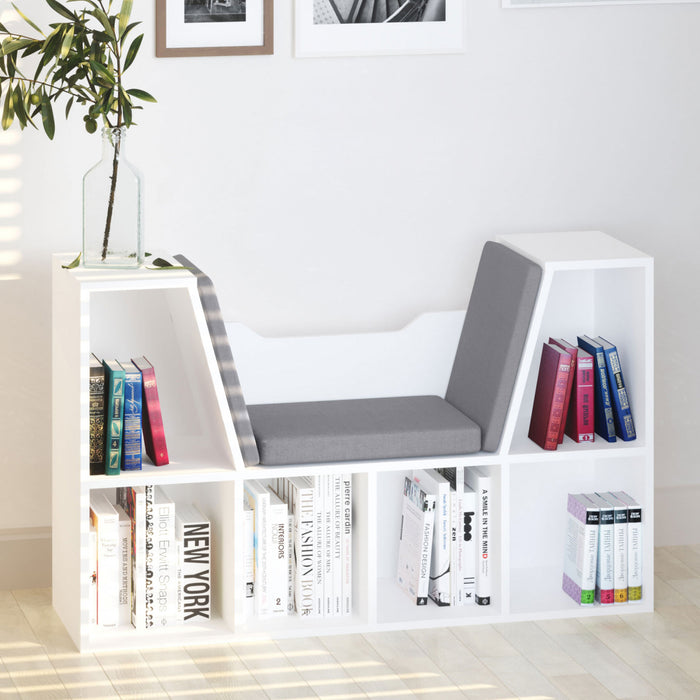 HOMCOM Bibliotheque 6 Cases avec Coussin Coin Lecture, Gris
