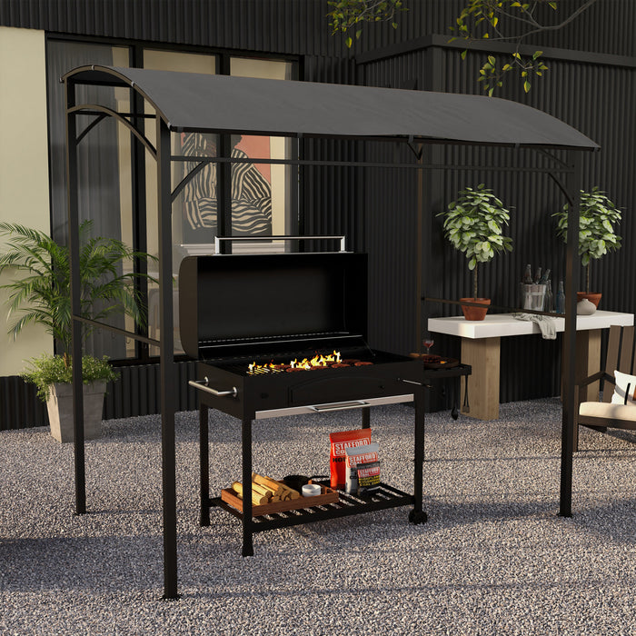 Outsunny 7' X 5' Bbq Grill Gazebo Tent Avec Cadre En Acier Crochets Gris