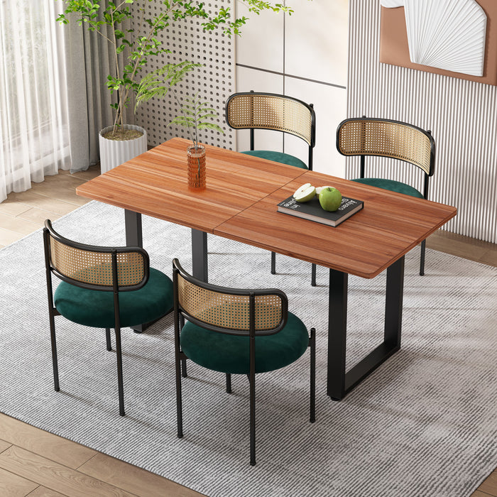 Chaises de salle a manger Mason en rotin avec pieds en metal et coussins en velours, lot de 4, vert