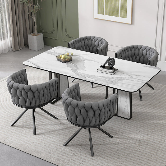 Chaises de salle a manger pivotantes Amelia en velours avec revetement capitonne et pieds en metal, lot de 4, gris