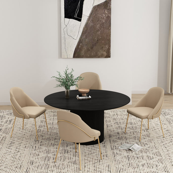 Chaise de salle a manger moderne Gracie en cuir vegetalien et metal, couleur beige et or - Lot de 4