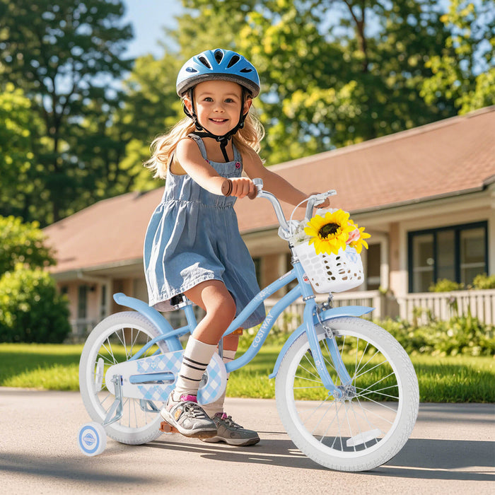 Costway 18\" Enfants Velo Tout-petit Velo Avec Roue D'entrainement Pour 4-8 Ans Bleu