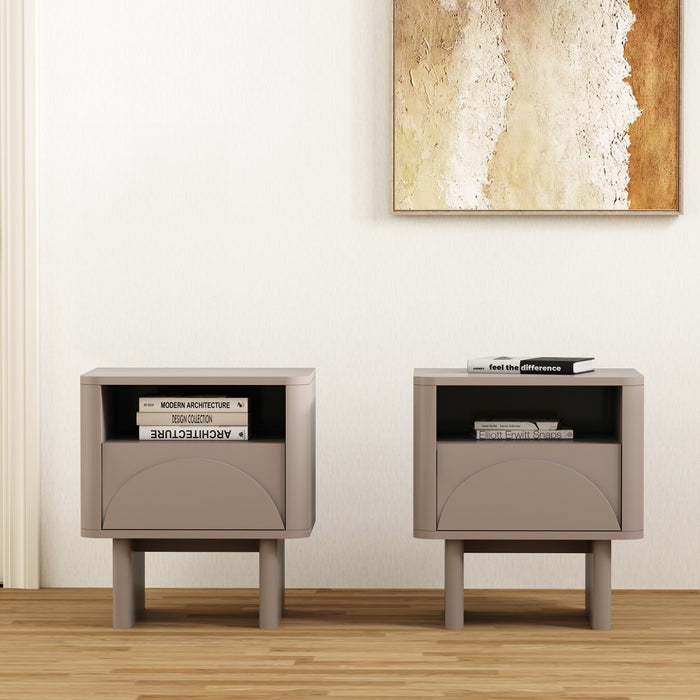 Table de nuit moderne Ella 20\" en moka (1 tiroir) - Lot de 2
