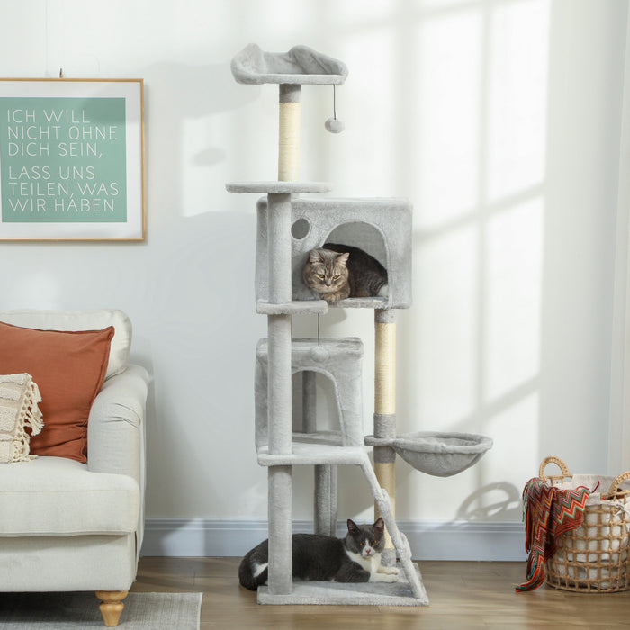 63 Inch Cat Tree with Sisal Scratching Posts, Light Grey
