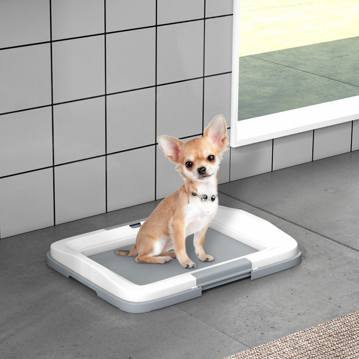 Support pour tapis de proprete PawHut, bac a litiere pour chien, utilisable a l'interieur et a l'exterieur, 45,7 x 33 cm, facile a nettoyer, gris