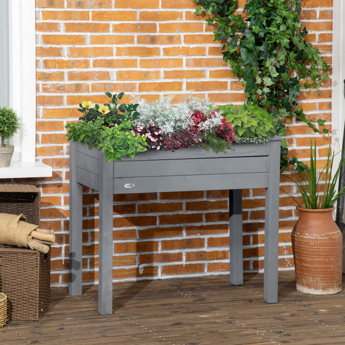 Outsunny Jardiniere Surelevee Avec Pieds, 34\" X 18\" X 30\", Jardiniere Surelevee En Bois, Auto-drainante Avec Doublure De Lit Pour Legumes, Herbes Et Fleurs Jardin, Patio, Balcon, Gris