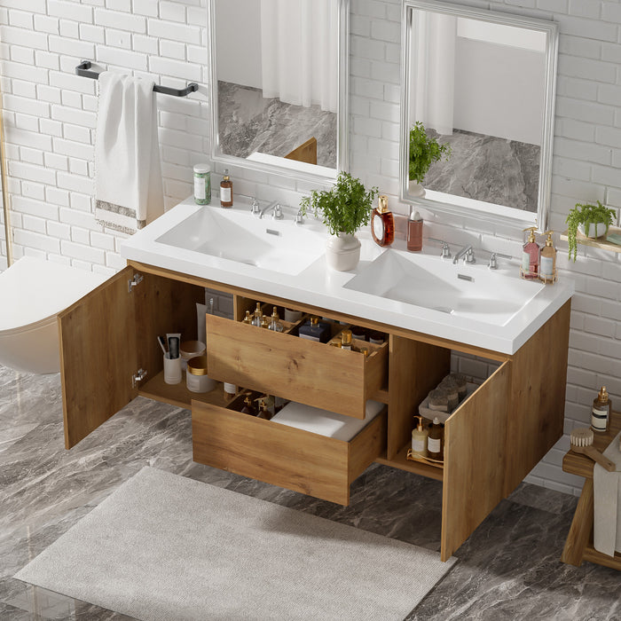 Ethan meuble de salle de bain double vasque 59,3 pouces avec rangement a fermeture douce, bois
